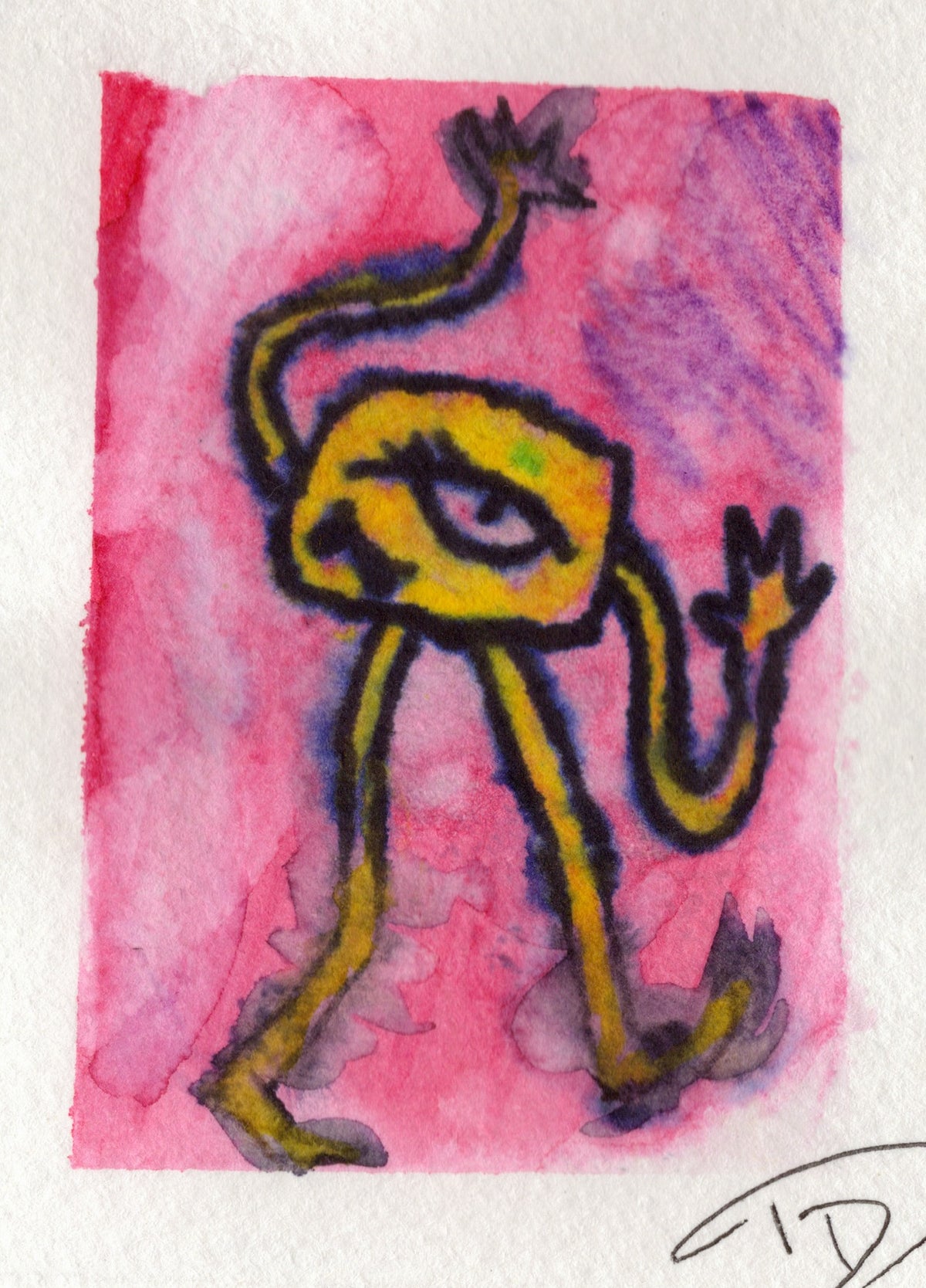 Just a Monster, original watercolor and alcohol ACEO art card by Devin Doppler