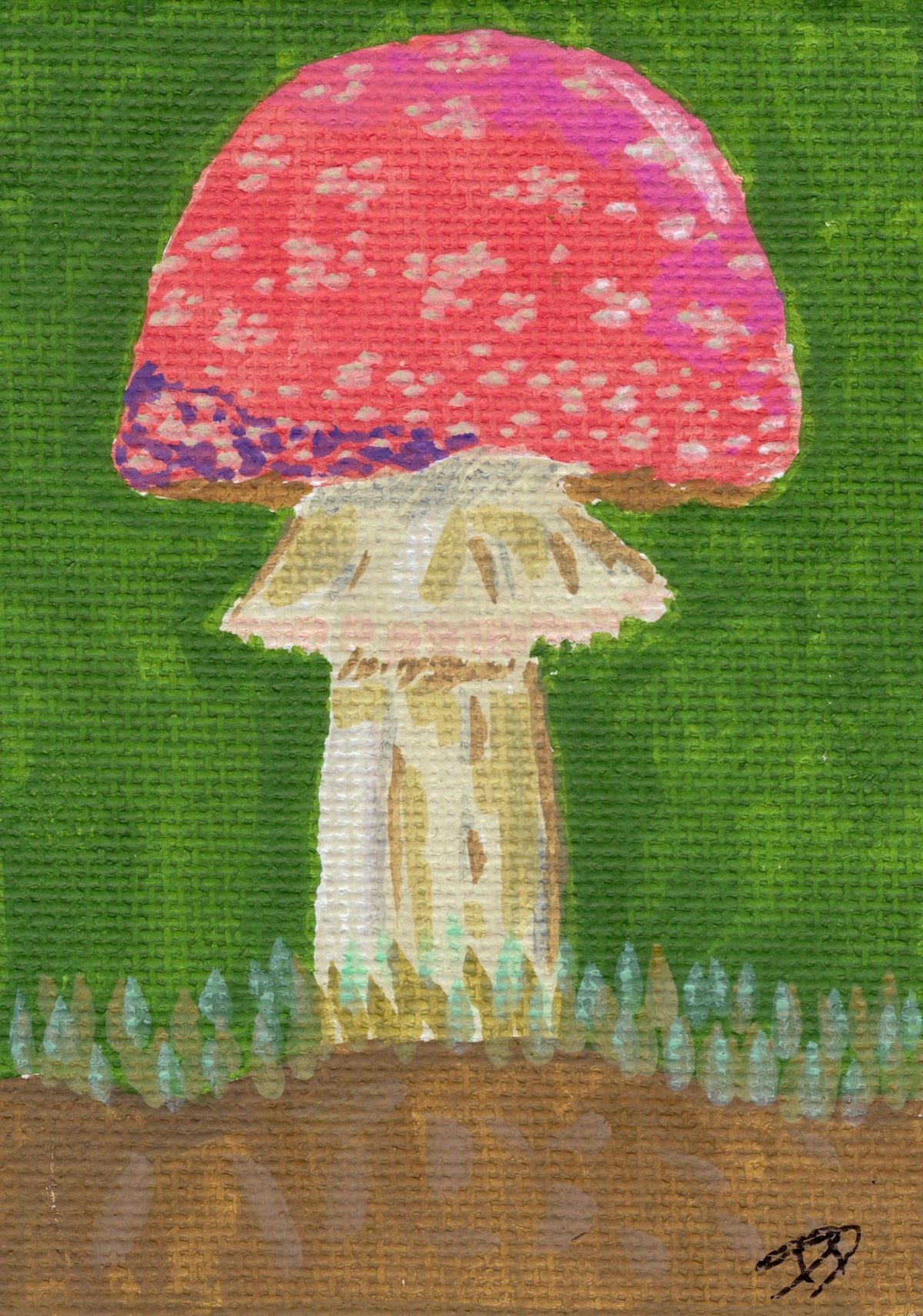 Lonely Shroom, original acrylic marker on canvas ACEO art card by Devin Doppler