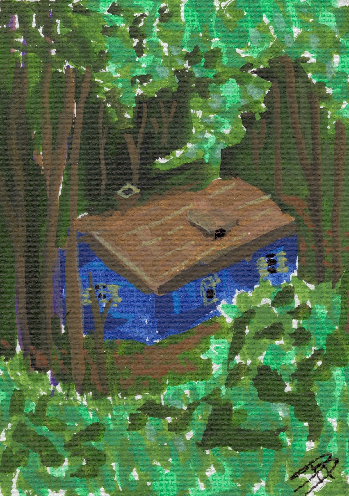 Lost in The Woods, original acrylic marker on canvas ACEO art card by Devin Doppler