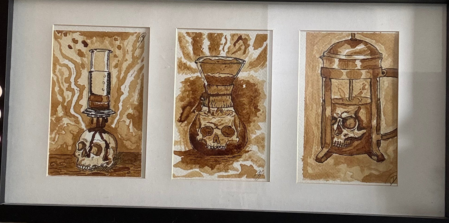 Skull series triptych, 3-piece framed set