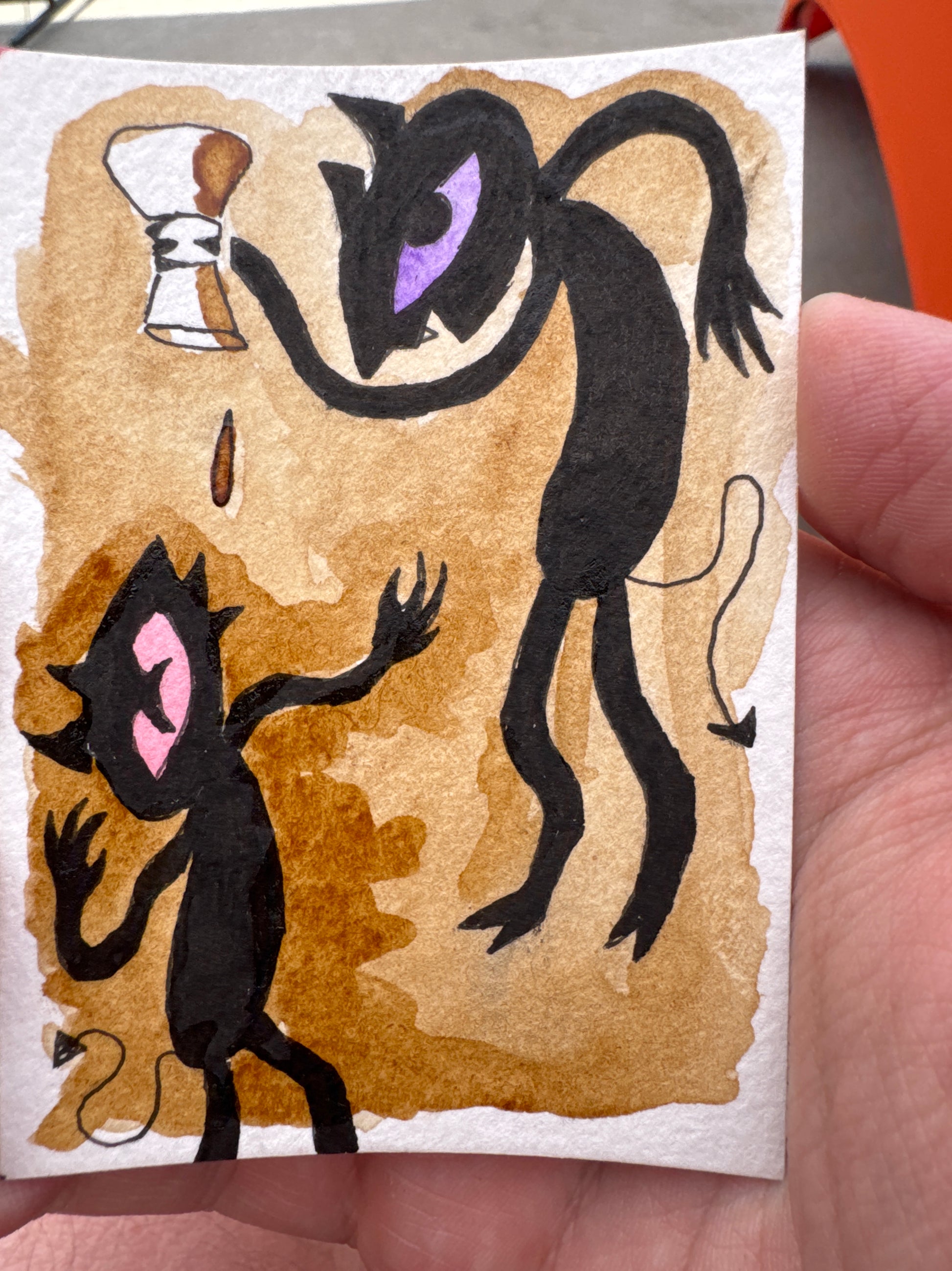 The Revival — original ACEO painting of two black cats